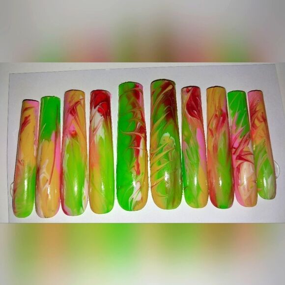Hand crafted custom cateye 10pc xxl long acrylic presson luminous nails sz large - Picture 3 of 8